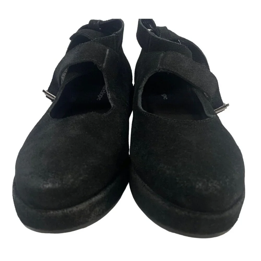 ANTELOPE Women Pia Suede Ankle Strap Platform Shoes‎ Sz 8.5 Black Mary Jane